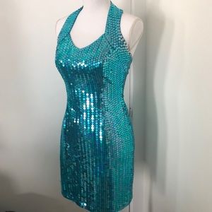 Vintage Sequin Aqua Blue Cocktail Dress Size 4